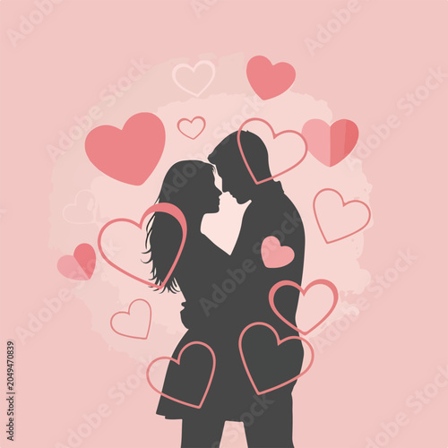 Photos A couple kissing surrounded by hearts