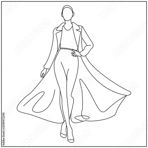 Model Pose with Flowing Coat Line Art