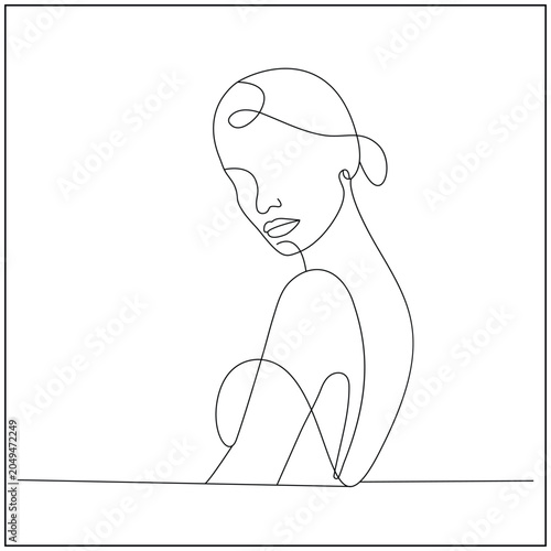 Model Side Glance Over Shoulder Line Art