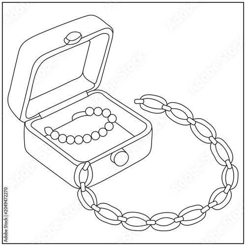 Necklace Chain in Jewelry Box Line Art
