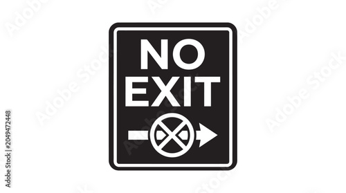 Obraz na płótnie No Exit Sign With Arrow Black And White Silhouette