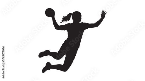 Schilderij op canvas Handball player in action dynamic pose black silhouette