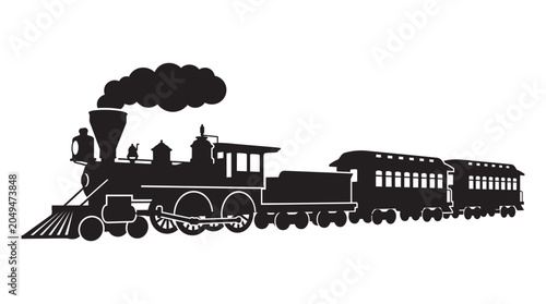 Foto Vintage steam train with passenger car black silhouette