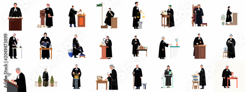 Konstfotografi Collection of Judge and Lawyer Illustrations in Courtroom Settings with Legal Sy