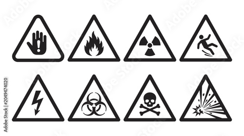 Fotografie Warning sign silhouettes depicting hazards and safety precautions silhouette