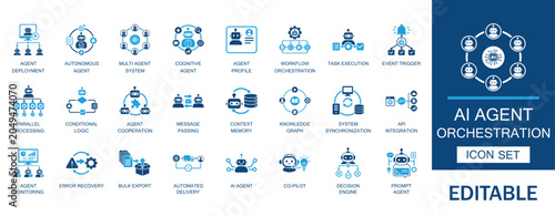 Foto AI agent orchestration icon set