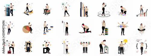 Bild auf Leinwand Large collection of modern flat illustrations depicting people interacting with business data, technology, analytics, and creative concepts for professional and corporate uses