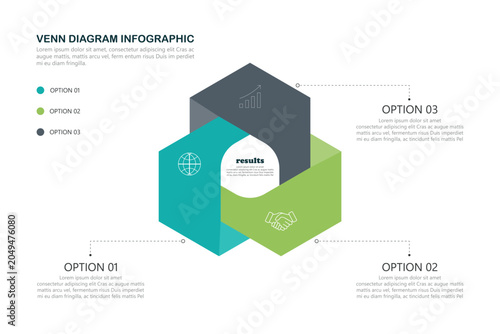 Venn diagram infographic chart template for business 3, 4, parts, options, presentation with venn diagram elements vector illustration.