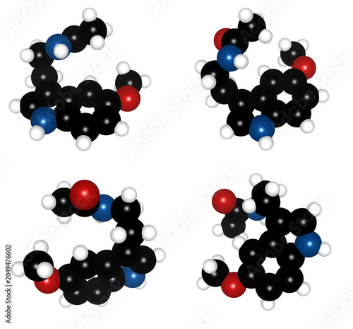Tableau sur toile Detailed 3D Rendered Sphere Models of Melatonin Hormone Molecule Chemical Struct