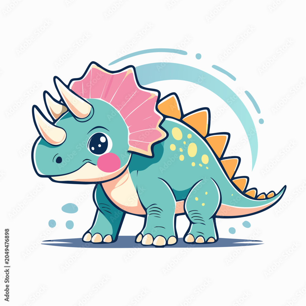 Naklejka premium Cute Cartoon Triceratops Dinosaur Illustration