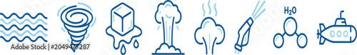 Photos Water States and Ocean Science Line Icon Set Featuring Waves Whirlpool Melting I