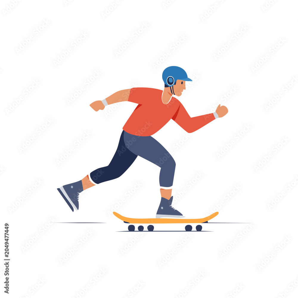 Fototapeta premium Man skateboarding in flat design style