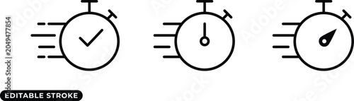 Schilderij op canvas Speed icon set showing professional fast stopwatch timer with motion lines check