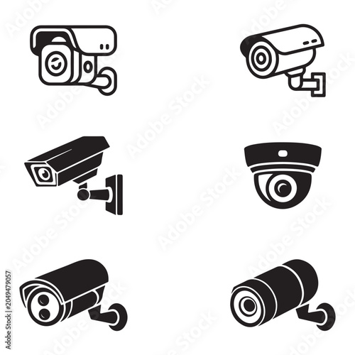 Security camera and CCTV system icon set vector design