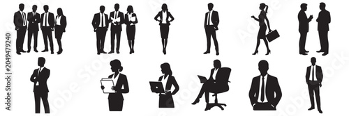 Businessmen and businesswomen character silhouettes vector collection