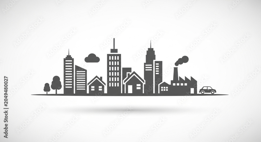 Obraz premium Modern Urban Skyline Vector Illustration – Minimalist Cityscape Architecture Design