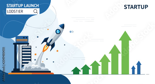 Schilderij op canvas A rocket launching from a platform with a growing graph