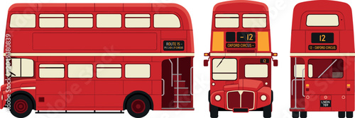 Fotografie Vintage London Red Double Decker Bus Vector Set Featuring Routemaster Transit Ve