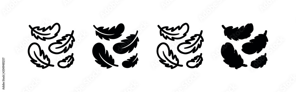 Fototapeta premium Set of four feather icons, outline and solid fill variations
