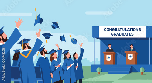 Graduates celebrate tossing caps