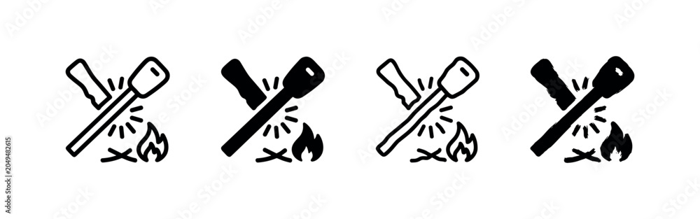 Fototapeta premium Marshmallows Roasting Over Campfire Icon Set