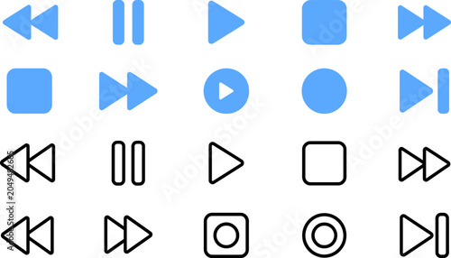 Tableau sur toile Set of various media player control icons in blue and black