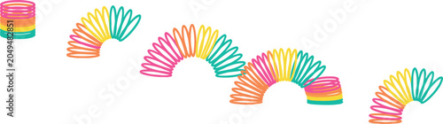 Photos Retro Rainbow Magic Spring Toy Walking Down Stairs Infographic Sequence Showing