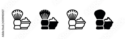 Bild auf Leinwand Shaving brush and cream icon set for grooming