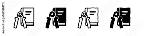 Fotografija Hand gripper and a book icon set, fitness training and self-improvement symbol