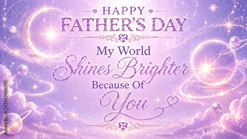 Happy fathers day greeting card design with purple galaxy stars and clouds background illustration