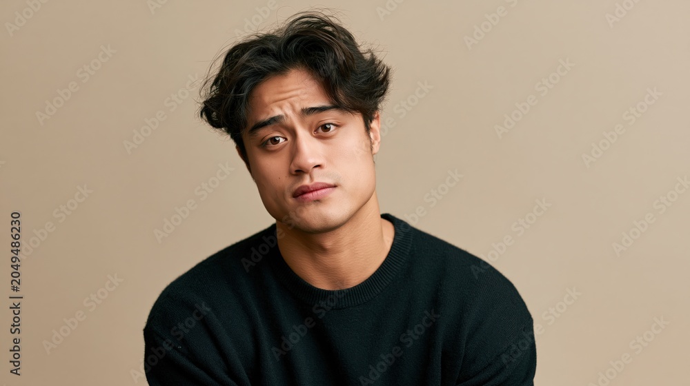 Obraz premium Men Mental Health Stigma East Asian Young Slim Man Steady