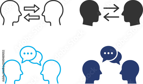 Four pairs of heads communicating and exchanging ideas