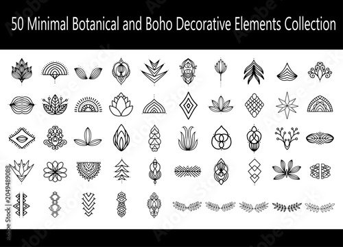 50 Minimal Botanical and Boho Decorative Elements Collection