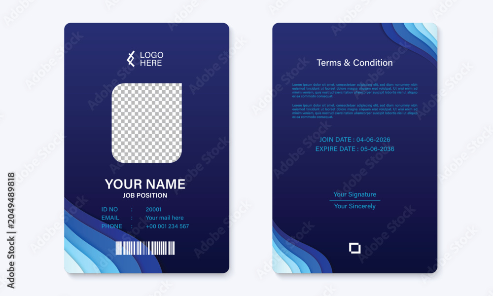 Obraz premium Blue Geometric Employee ID Card Template, Corporate Identity Badge Design