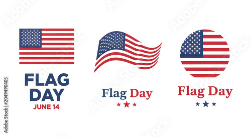 American flags waving on Flag Day celebration with patriotic banners and festive decorations