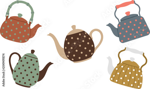 Foto Cozy Rustic Polka Dot Teapot and Stovetop Kettle Set with Vintage Ceramic and Me