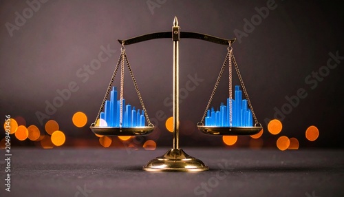 Golden balance scale with data graphs equality comparison