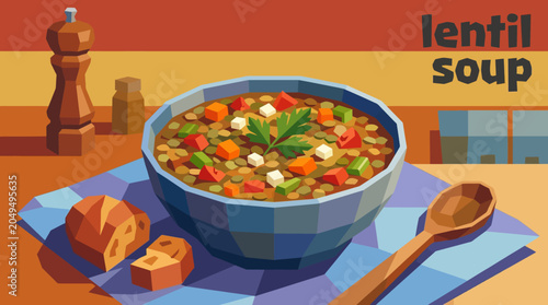 Canvas Print lentil soup cuisine food recipe culinary homemade traditional delicious meal bow