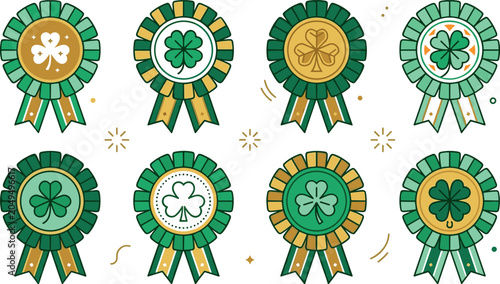 Obraz na płótnie St Patricks Day Award Ribbon Badge Icon Set with Green and Gold Rosettes Featuri