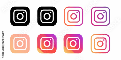 Instagram Logo Variations Flat Icons With Gradient And Monochrome Styles