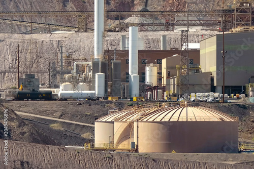 Industrial tanks and equipment at a mining processing plant