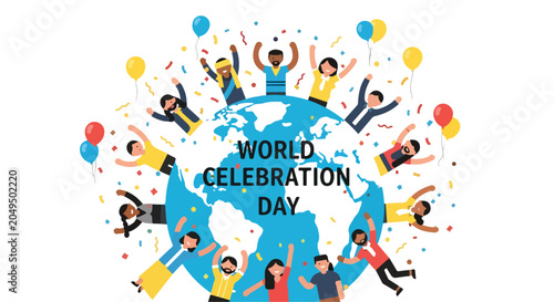 Foto A vibrant illustration of people celebrating around a globe