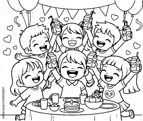 Joyful Children Celebrating Birthday Party Together Happily.