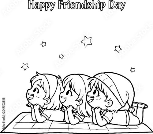 Cute cartoon children celebrating Friendship Day together happily.