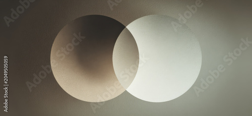 Two overlapping circles, one dark and one light, create an abstract and minimalist composition with soft gradients and a sense of depth.