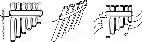 Obraz na płótnie Minimalist Continuous Line Art Pan Flute Icon Set Featuring Monoline Wooden Panp