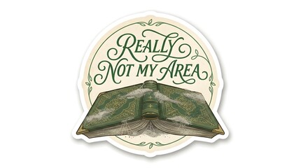 Bookish Reluctance: An antique, open book featuring elegant calligraphy that reads Really Not My Area is depicted, evoking a sense of scholarly hesitation or intellectual boundaries in a whimsical.