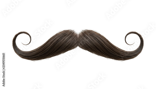 Brown handlebar mustache with curled ends isolated on transparent.