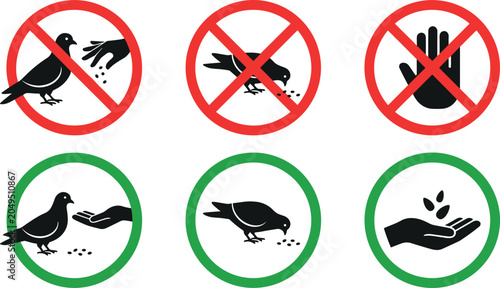 Принти на полотні Do Not Feed Birds Prohibition and Allowed Sign Set Featuring Red Prohibited Circ
