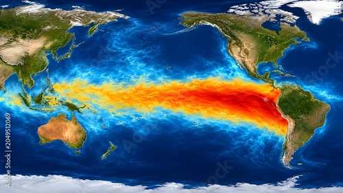 Pacific Ocean heat anomaly map showing El Nino climate pattern